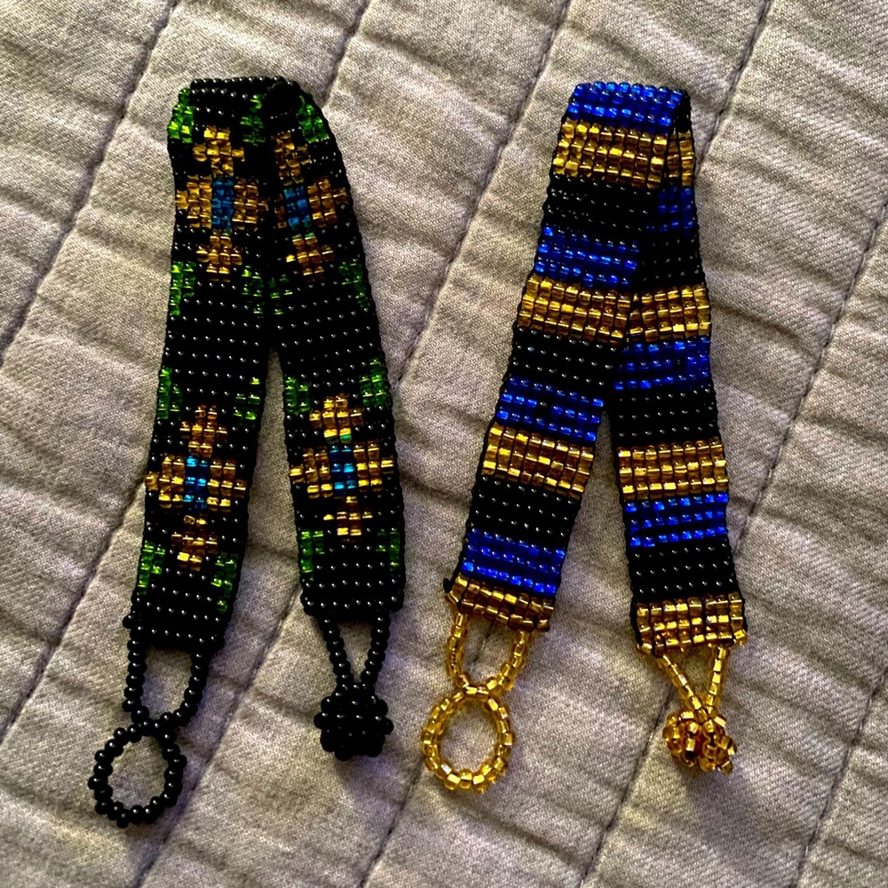 Black Gold and Green Seed Bead Bracelet ( Pair )
